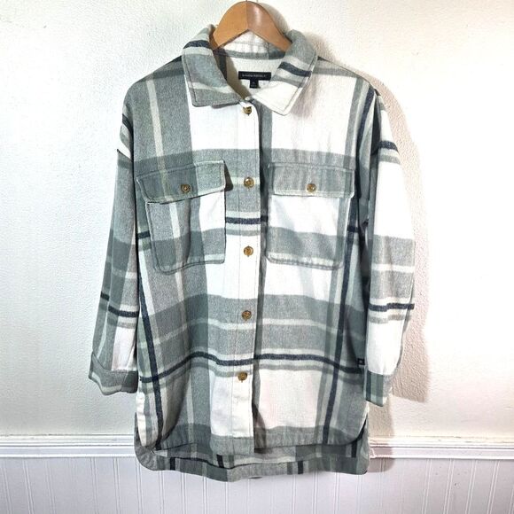Banana Republic Other - Banana Republic Green Plaid Fleece Shacket Button Up Mens Medium